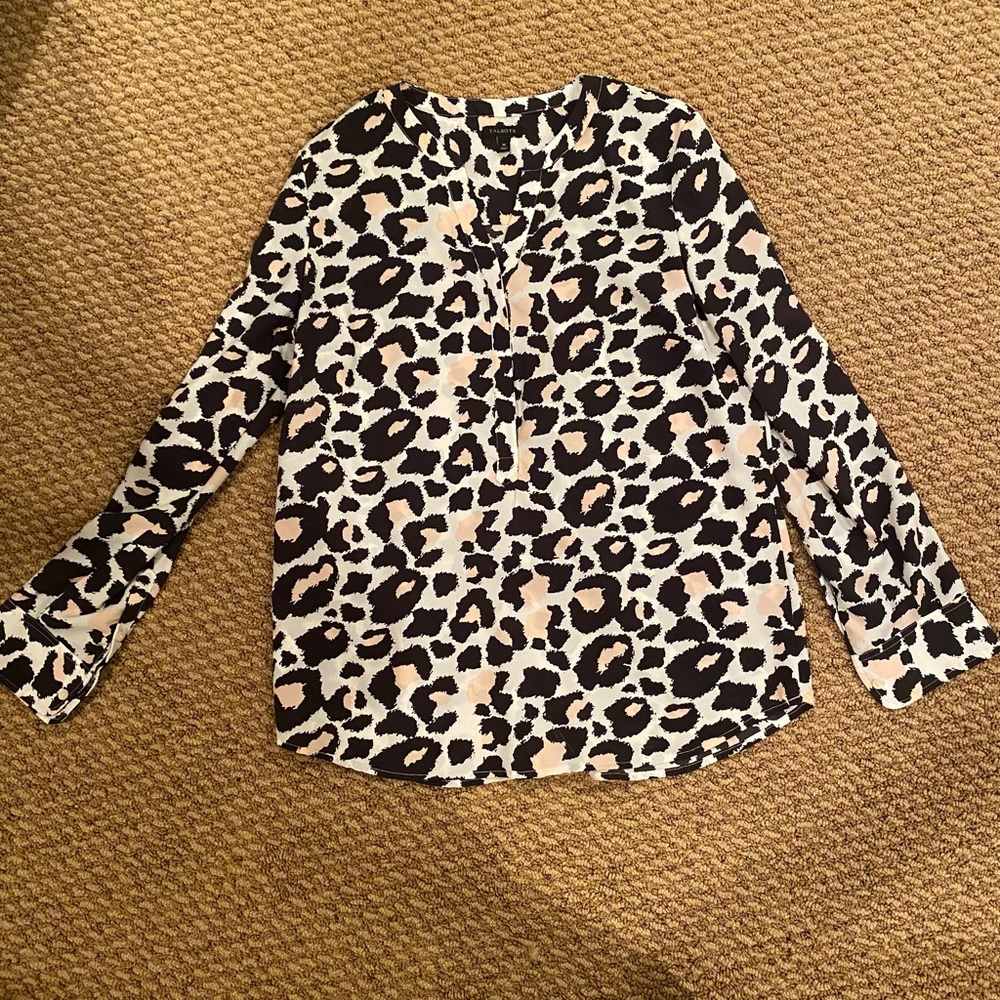 Talbots pink black leopard print blouse